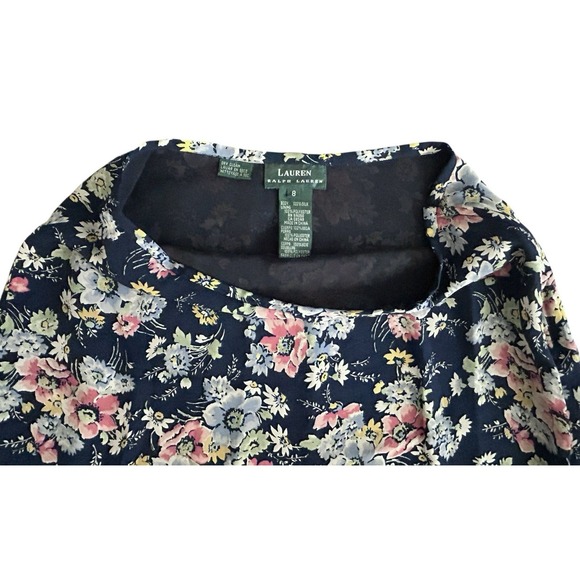 Vintage Y2K Lauren Ralph Lauren Silk Maxi Skirt Navy Blue Floral Size 4 Boho - Picture 9 of 11